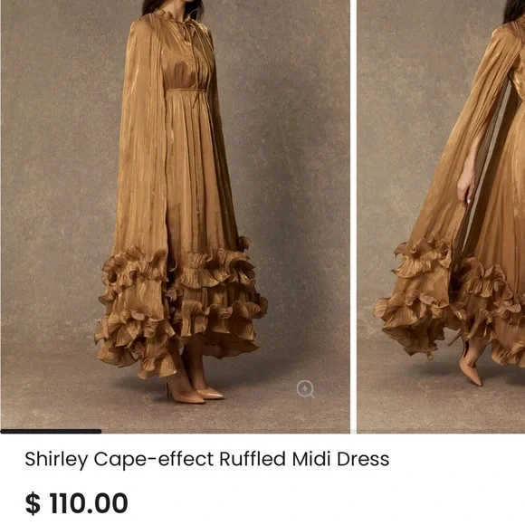 Sunfere Shirley Gold Ruffled Midi Dress - Picture 3 of 14